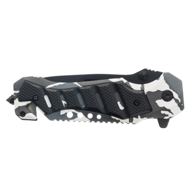 Нож складной Stinger, 90 мм, (чёрный), материал рукояти:сталь/алюминий (серый камуфляж/чёрный)