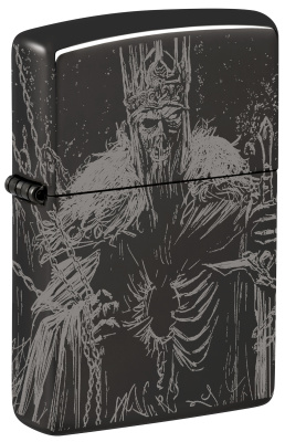 Зажигалка ZIPPO Skull King с покрытием High Polish Black, латунь/сталь, черная, глянцевая, 38x13x57 мм