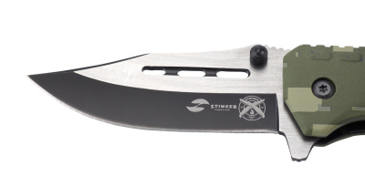 Нож складной Stinger, 88 мм (серебристый), материал рукояти: алюминий (зелёный камуфляж)