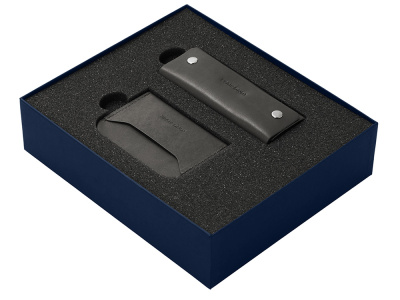 Подарочный набор Long River: картхолдер, ключница, синяя коробка , размер С лого