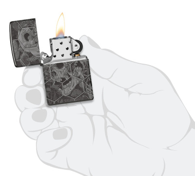 Зажигалка ZIPPO Mushroom Skulls с покрытием High Polish Black, латунь/сталь, черная, глянцевая, 38x13x57 мм