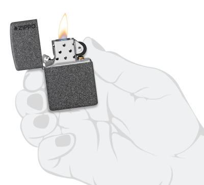 Зажигалка ZIPPO Logo с покрытием Iron Stone™, латунь/сталь, серая, матовая, 38x13x57 мм