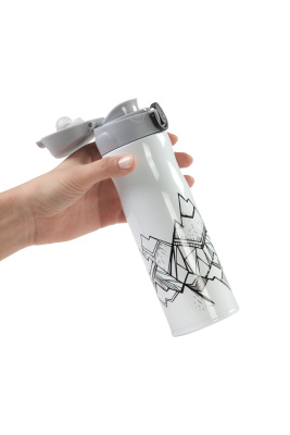 Термокружка Stinger, 0,42 л, сталь/пластик, белый с принтом, 7,4 x 6,7 x 22,4 см