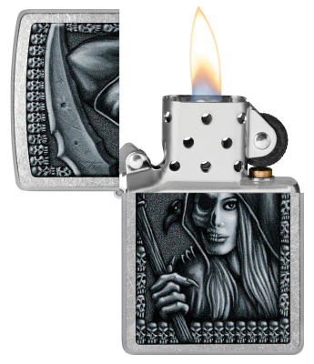Зажигалка ZIPPO Grim Beauty с покрытием Street Chrome, латунь/сталь, серебристая, матовая, 38x13x57 мм
