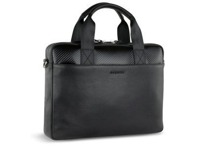 Портфель мужской BUGATTI КОМЕТА | COMET, чёрный, воловья кожа/полиэстер, 37х6х27 см