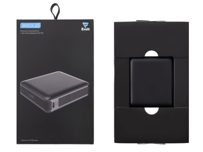 Внешний аккумулятор Brick 10 с быстрой зарядкой QC/PD, 10000 мАч, черный , размер 10000 mAh