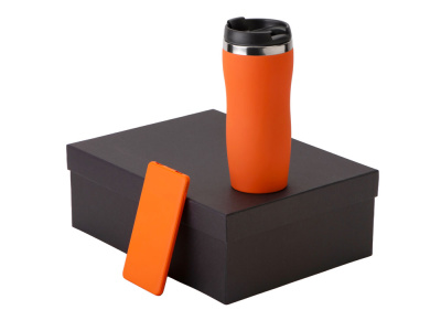 Подарочный набор c вакуумной термокружкой и повербанком С1, оранжевый , размер 5000 mAh