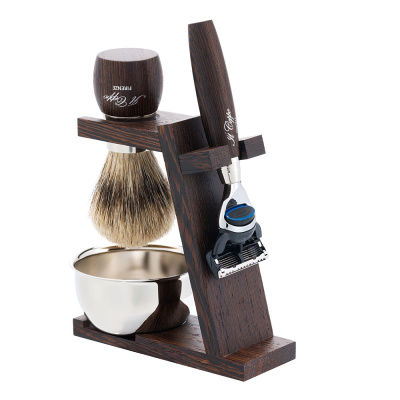 Бритвенный набор IL Ceppo: станок, помазок, подставка, чаша, венге/никелированная латунь, FUSION, натуральный ворс барсука BEST BADGER