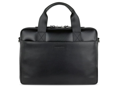 Портфель мужской BUGATTI КОМЕТА | COMET, чёрный, воловья кожа/полиэстер, 37х6х27 см