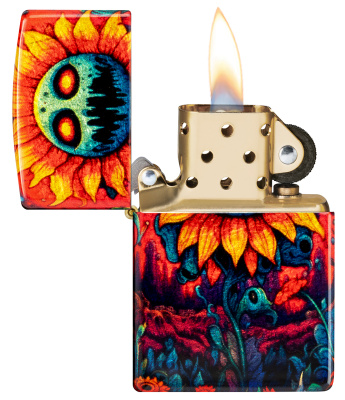 Зажигалка ZIPPO Spooky Sunflower с покрытием 540 Tumbled Brass, латунь/сталь, разноцветная, 38x13x57 мм