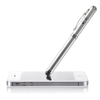 Ручка с фонариком и указкой тускло-серебряный