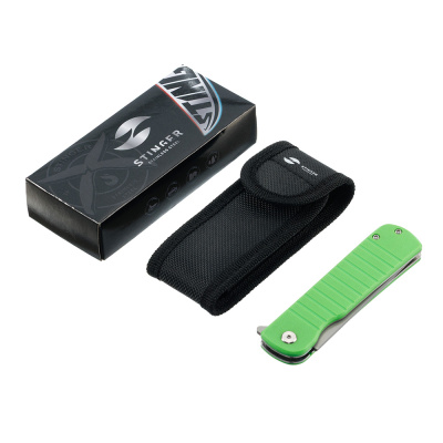 Нож складной Stinger, 107 мм (серебристый), сталь D2, материал рукояти: стеклотекстолит G10 (салатовый), в картонной коробке