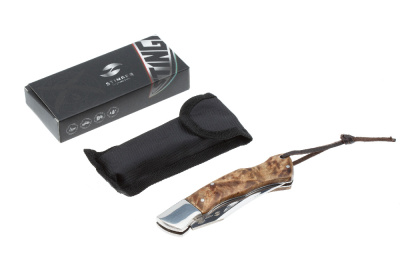 Нож складной Stinger, 92 мм, (серебристый), материал рукояти: сталь/дерево (серебристо-коричневый)