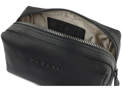 Косметичка BUGATTI БЕЛЛА | BELLA, чёрная, воловья кожа/полиэстер, 19х8,5х11 см