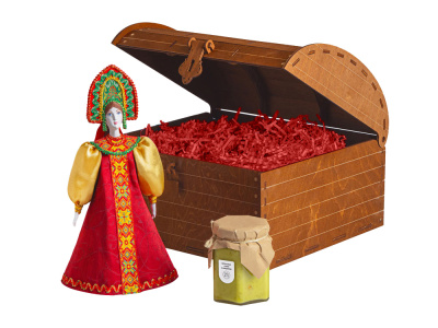 Подарочный набор: кукла фарфоровая, крем-мед, красный