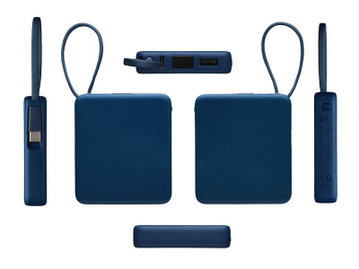 Внешний аккумулятор со встроенным кабелем USB-C Дэнси, 5000 мАч, темно-синий