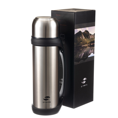 Термос Stinger, 2,2 л, широкий с ручкой, нержавеющая сталь, серебристый, 13,9 х 12,2 х 37,8 см