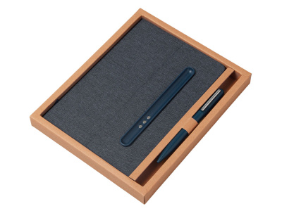 Набор блокнот А5 с магнитным держателем для ручки и подставкой для телефона и металлической шариковой ручкой NotaBene, темно-синий