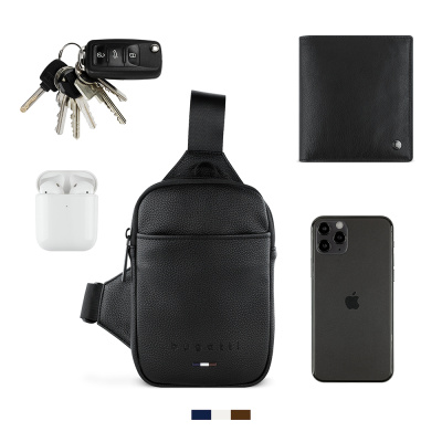 Сумка кросс-боди мужская BUGATTI РИКО | RICO, черная, полиуретан, 15х3х20 см