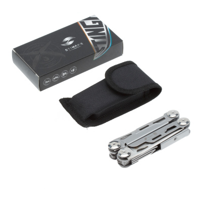 Мультитул Stinger, 104x45 мм, 12 функций, сталь, серебристый, в комплекте нейлоновый чехол