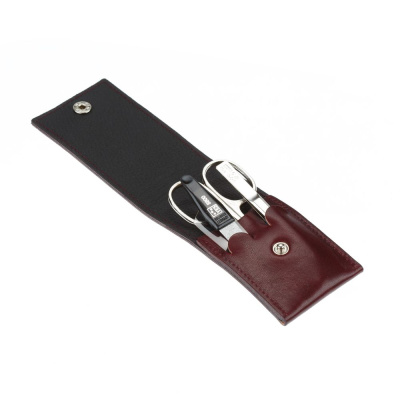 Маникюрный набор YES, 3 пр. Футляр: натуральная кожа, цвет бордово-красный