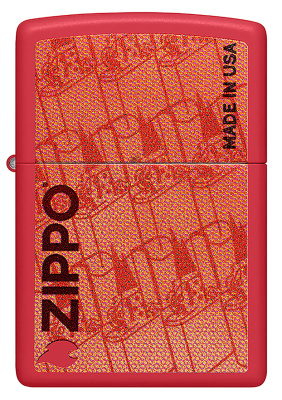 Зажигалка ZIPPO Made in USA Design с покрытием Red Matte, латунь/сталь, красная, 38x13x57 мм