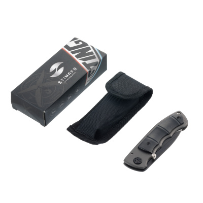 Нож складной Stinger, 80 мм (чёрно-серебристый), материал рукояти: алюминий (серо-чёрный)