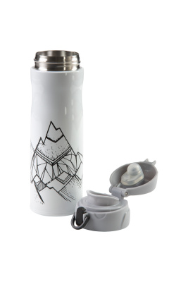 Термокружка Stinger, 0,42 л, сталь/пластик, белый с принтом, 7,4 x 6,7 x 22,4 см