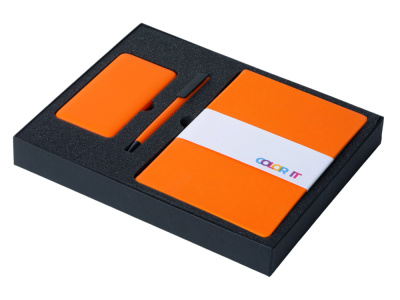 Подарочный набор c блокнотом С2, ручкой и повербанком 5000 mAh, оранжевый , размер твердая обложка