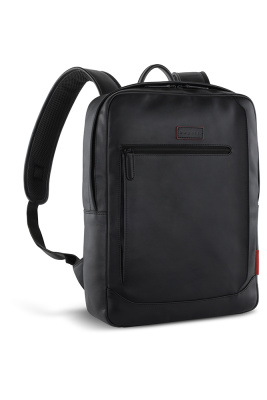 Рюкзак мужской BUGATTI КЛАРК | CLARK, чёрный, воловья кожа/полиэстер, 30х10х40 см, 12 л