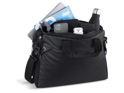 Портфель мужской BUGATTI БЛАНК ОБЛЕГЧЕННАЯ | BLANC DELIGHT, чёрный, нейлон RPET600D/тарпаулин/полиэстер, 40х10х29 см, 10 л