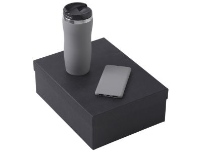 Подарочный набор c вакуумной термокружкой и повербанком С1, серый , размер 5000 mAh