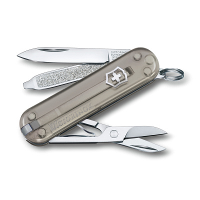 Нож-брелок VICTORINOX Classic SD Colors "Mystical Morning", 58 мм, 7 функций, полупрозрачный серый