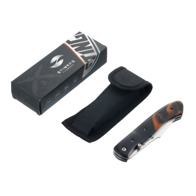 Нож складной Stinger, 102 мм (серебристый), материал рукояти: сталь, смола (коричнево-чёрный)