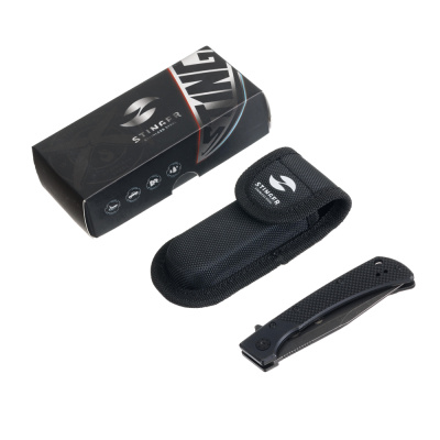 Нож складной Stinger, 102 мм, (черный), материал рукояти: нержавеющая сталь, стеклотекстолит G10