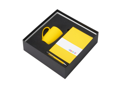 Подарочный набор с блокнотом С1, металлической ручкой и кружкой, желтый , размер гибкая обложка
