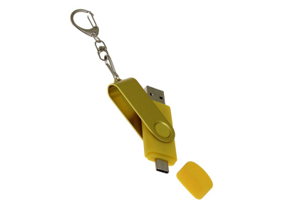 USB-флешка на 32 Гб 2 в 1 поворотный механизм, c дополнительным разъемом Type-C с одноцветным металлическим клипом, желтый , размер 32ГБ