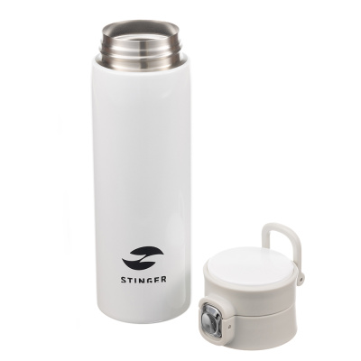 Термокружка Stinger, 0,42 л, сталь/пластик/силикон, белый, 6,5 x 7,5 x 21,9 см