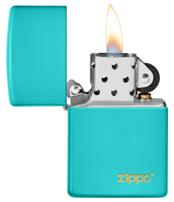 Зажигалка ZIPPO Classic с покрытием Flat Turquoise, латунь/сталь, бирюзовая, глянцевая, 38x13x57 мм