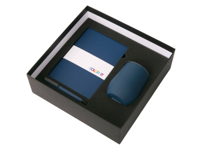 Подарочный набор c блокнотом C3, ручкой и термокружкой, темно-синий , размер магнитная обложка