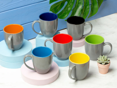 Кружка керамическая Gracy 450мл, серый/красный