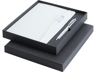 Набор Legato Elegance из блокнота формата А5 в твердой обложке и ручки-роллера, белый/белый