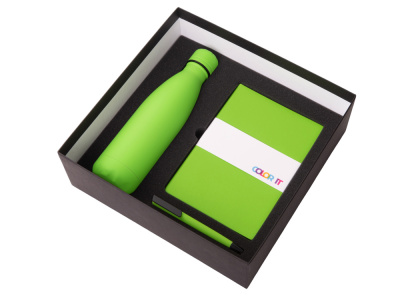 Подарочный набор c блокнотом C2, ручкой и термобутылкой, зеленое яблоко , размер твердая обложка