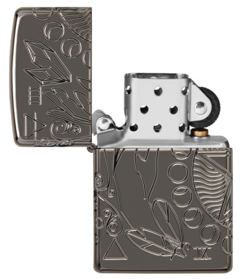 Зажигалка ZIPPO Armor® Wicca Design с покрытием Black Ice®, латунь/сталь, чёрная, 38x13x57 мм