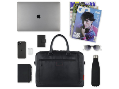 Портфель мужской BUGATTI КЛАРК | CLARK, чёрный, воловья кожа/полиэстер, 40х9,5х29 см, 10 л