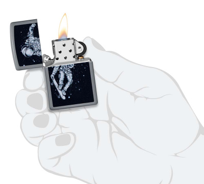 Зажигалка ZIPPO Skateboarding Astronaut с покрытием Flat Grey, латунь/сталь, серая, 38x13x57 мм