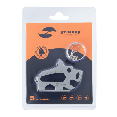 Мини-мультитул карманный Stinger, 61 x 35 мм, 5 функций, кабан, нержавеющая сталь, серебристый, в блистере
