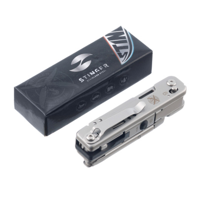 Мультитул Stinger, 92 х 30 мм, 15 функций, сталь, серебристый, в картонной коробке