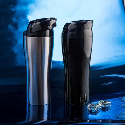 Термокружка вакуумная "Click": стальная; 400 мл; черный