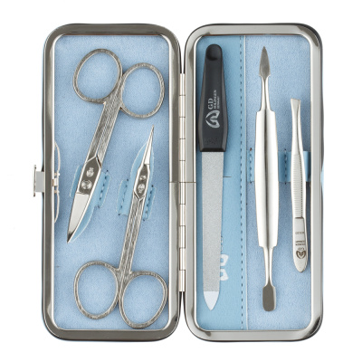 Маникюрный набор GD, 5 пр. Футляр: искусственная кожа, цвет серо-голубой